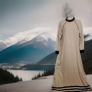 East Essence Size Large Beige Black Long Sleeve Pockets Maxi Dress